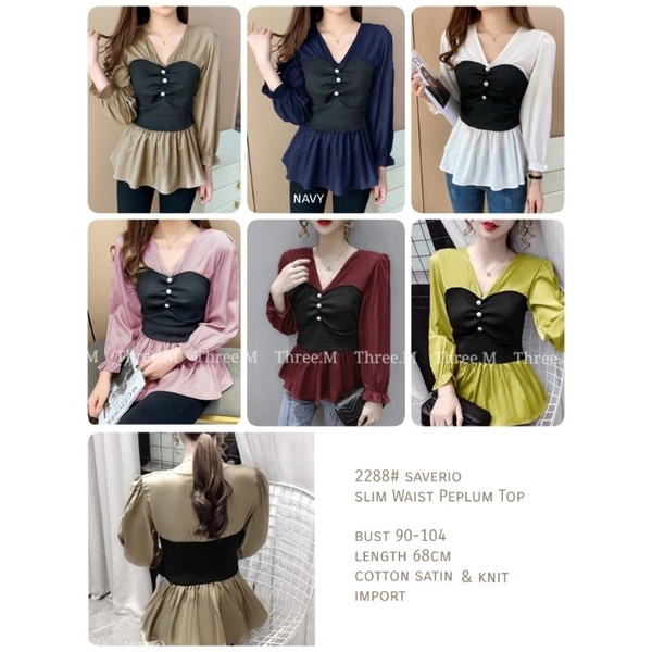 MDLV ~ 2288 SAVERIO PEPLUM TOP // ATASAN LENGAN PANJANG COMBI // FASHION IMPORT WANITA