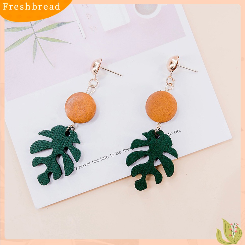 [TERLARIS]Bohemian Wooden Monstera Leaf Dangle Women Stud Earrings/Ear Clips Jewelry Gift