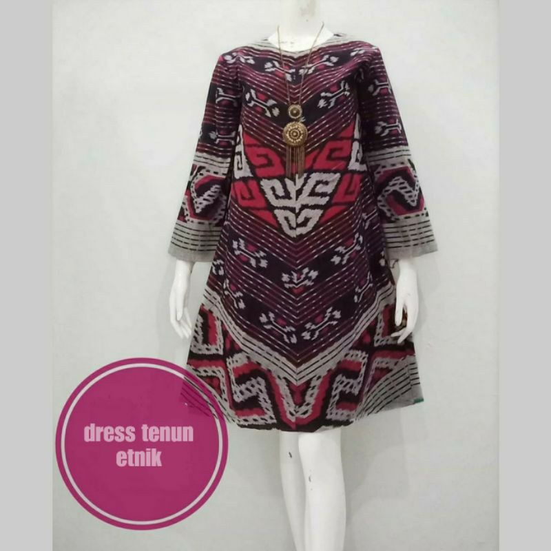 Dress tenun wanita fashion baju ethnic baju tenun kantor baju pesta baju kondangan dress murah DTB100