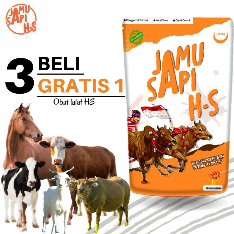 Jamu ternak penambah nafsu makan vitamin sapi kambing domba kerbau kuda babi jamu pmk jamu hs