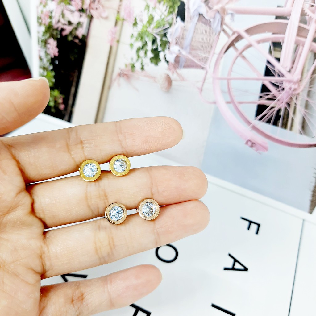 Anting Titanium Tusuk Bulat Romawi Rose Gold - BE342