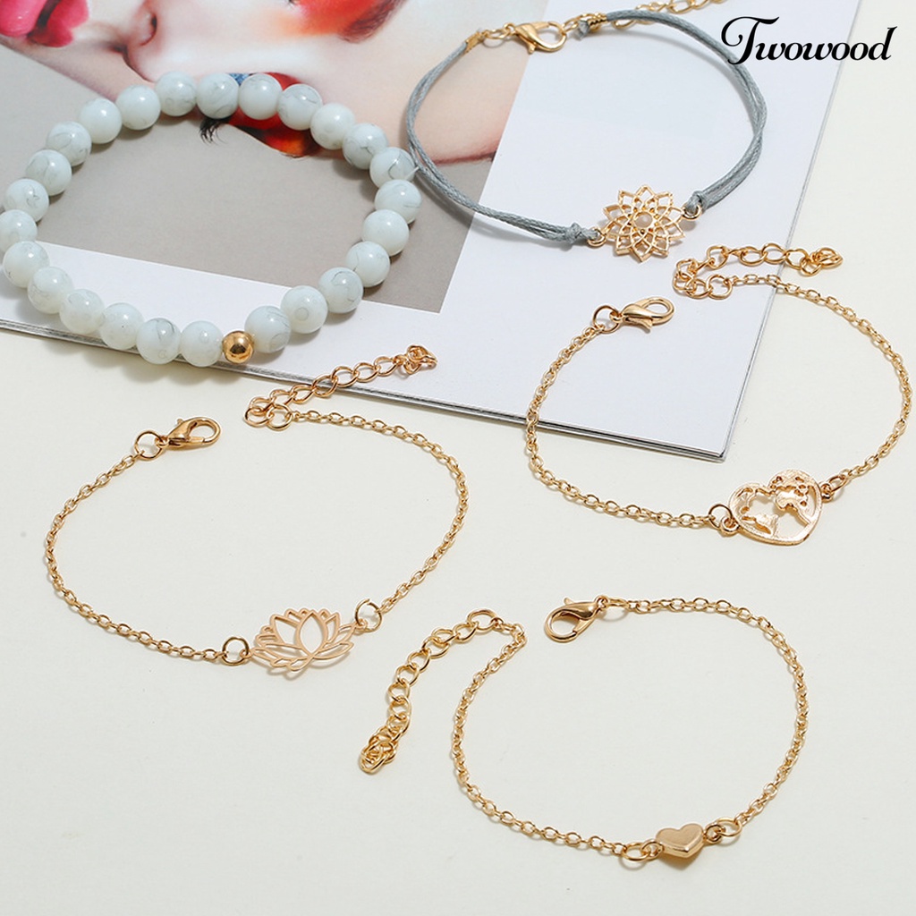 5pcs Gelang Wanita Model Hollow Out Lotus Adjustable Untuk Pesta