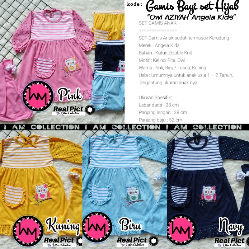 AM | Gamis Bayi set Hijab | Gamis Owl AZIYAH Angela Kids Bayi usia 1-2th