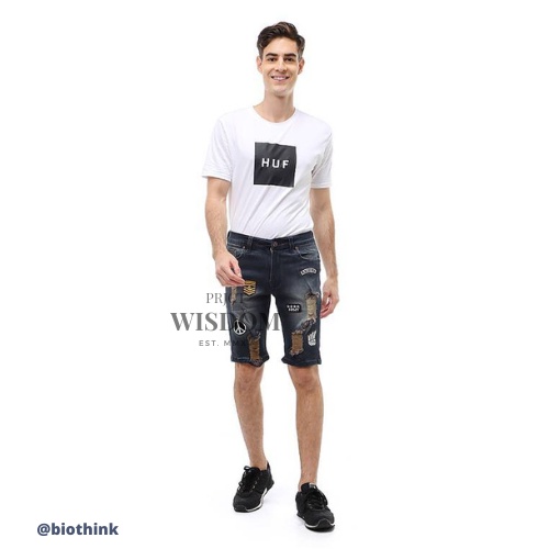 Wisdom Short Pants Ripped  Skinny Jeans Celana Pendek Pria Sticker Motive Material Denim Softjeans Stretch ORIGINAL - Biothing