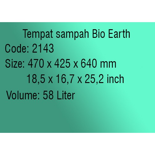 TEMPAT SAMPAH Roda Jumbo Dorong 58 liter BIO EARTH 2134 dust bin roda empat