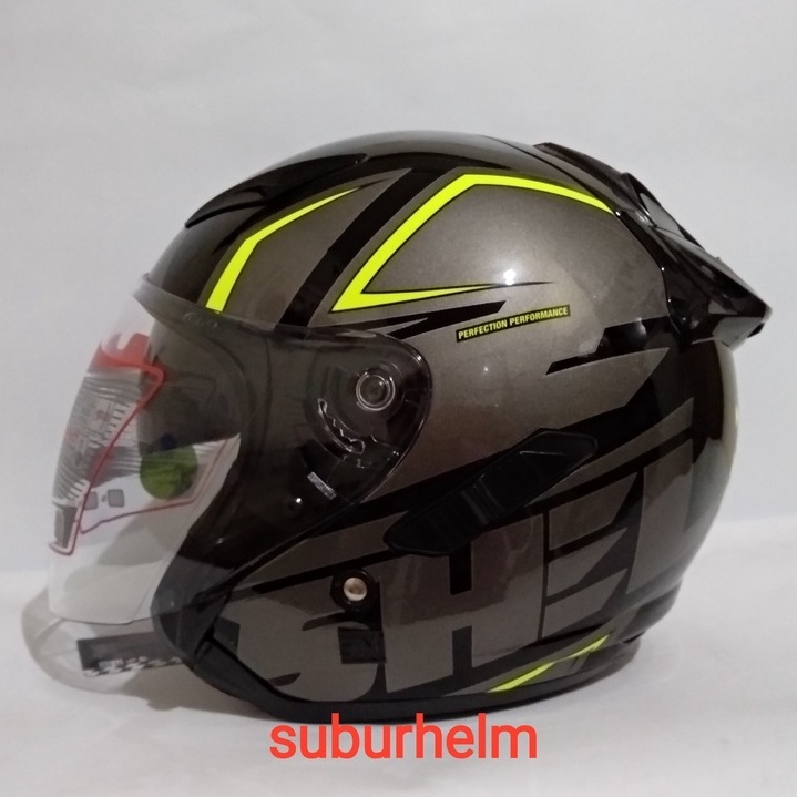 HELM  SHEL  ROVER   R - 812   BLACK  YELLOW   DOFF  DAN  GLOSSY  HALF FACE  DOUBLE VISOR  SNI ORI