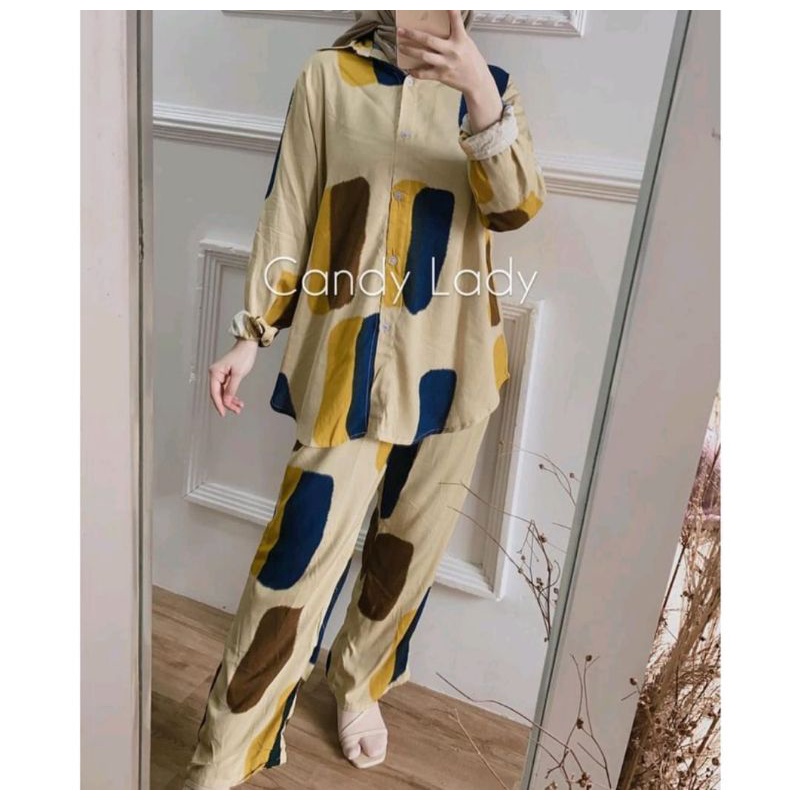 ONE SET PANJAMAS BUSUI || LD 105 -108 || STELAN WANITA || ONE SET RAYON MOTIF KEKINIAN-MEGAMI SET