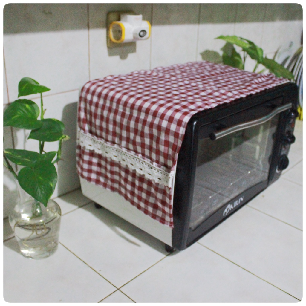 TAPLAK OVEN LISTRIK / Cover Oven Listrik/Microwave Estetik Kekinian  Ukuran Sedang Motif Kotak-Kotak