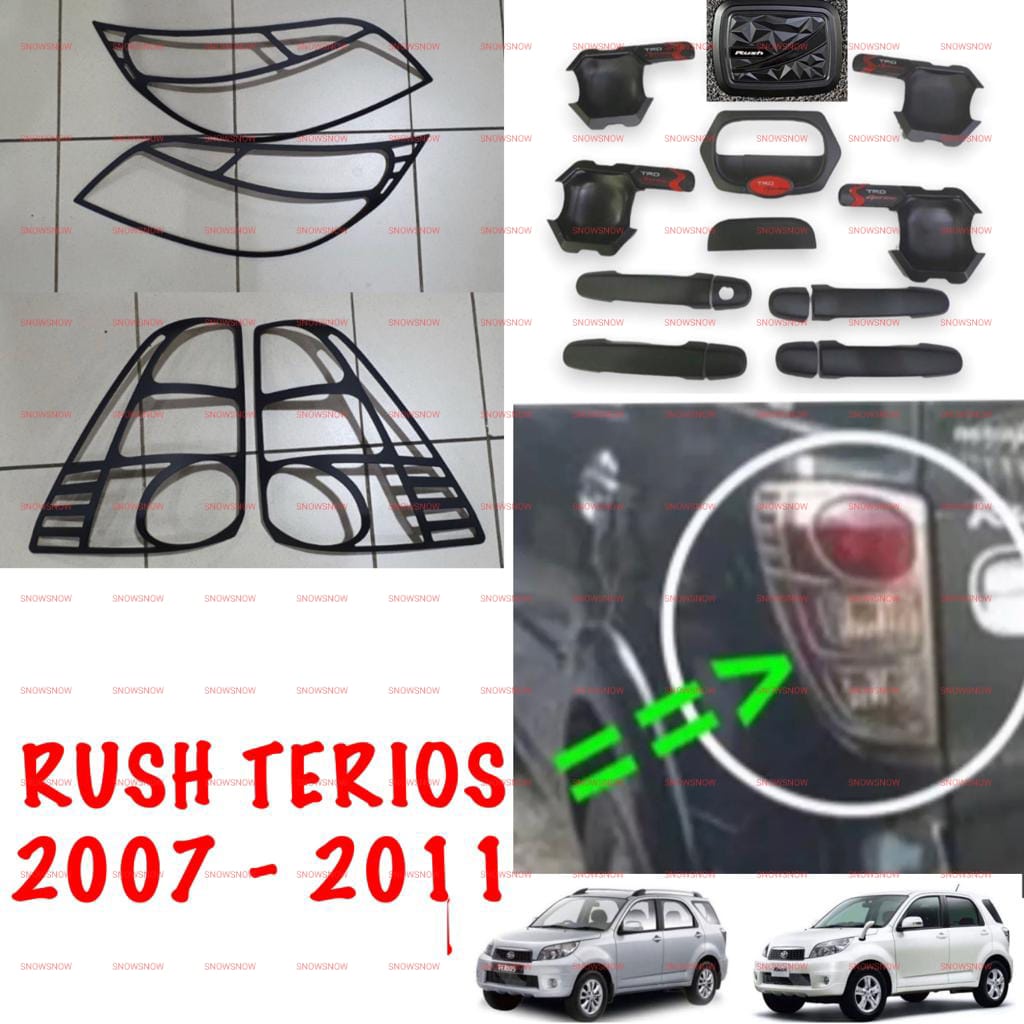 Paket Garnish Depan Belakang Outer Handle Tank Cover Rush Terios Lama Old 2007 2008 2011 TRD Exclusive Chrome Hitam