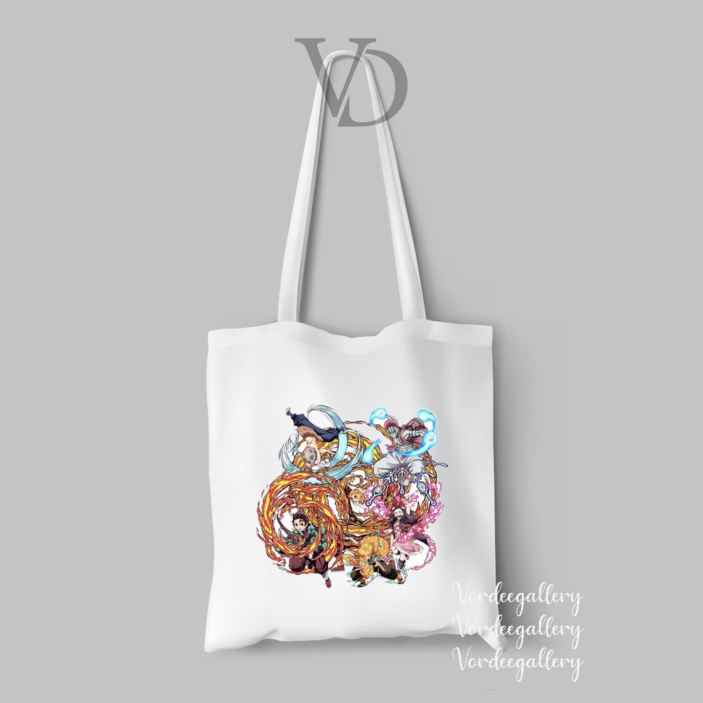 tote bag kanvas gambar demon slayer / tas anime jepang