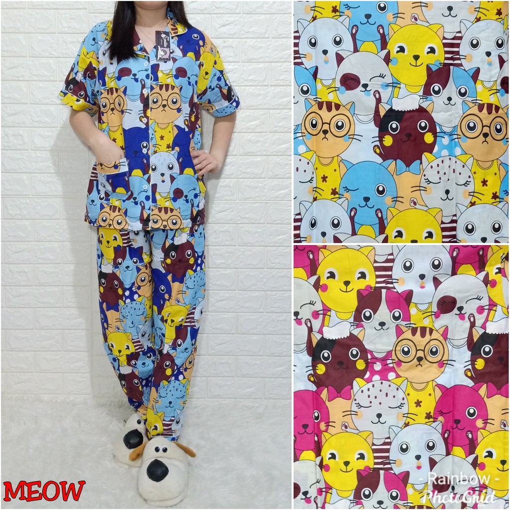 Piyama ABG CP celana panjang baju pendek, katun jepang, fit to L, motif TEDDY/PONY/TSUMTSUM/MEOW/LOL