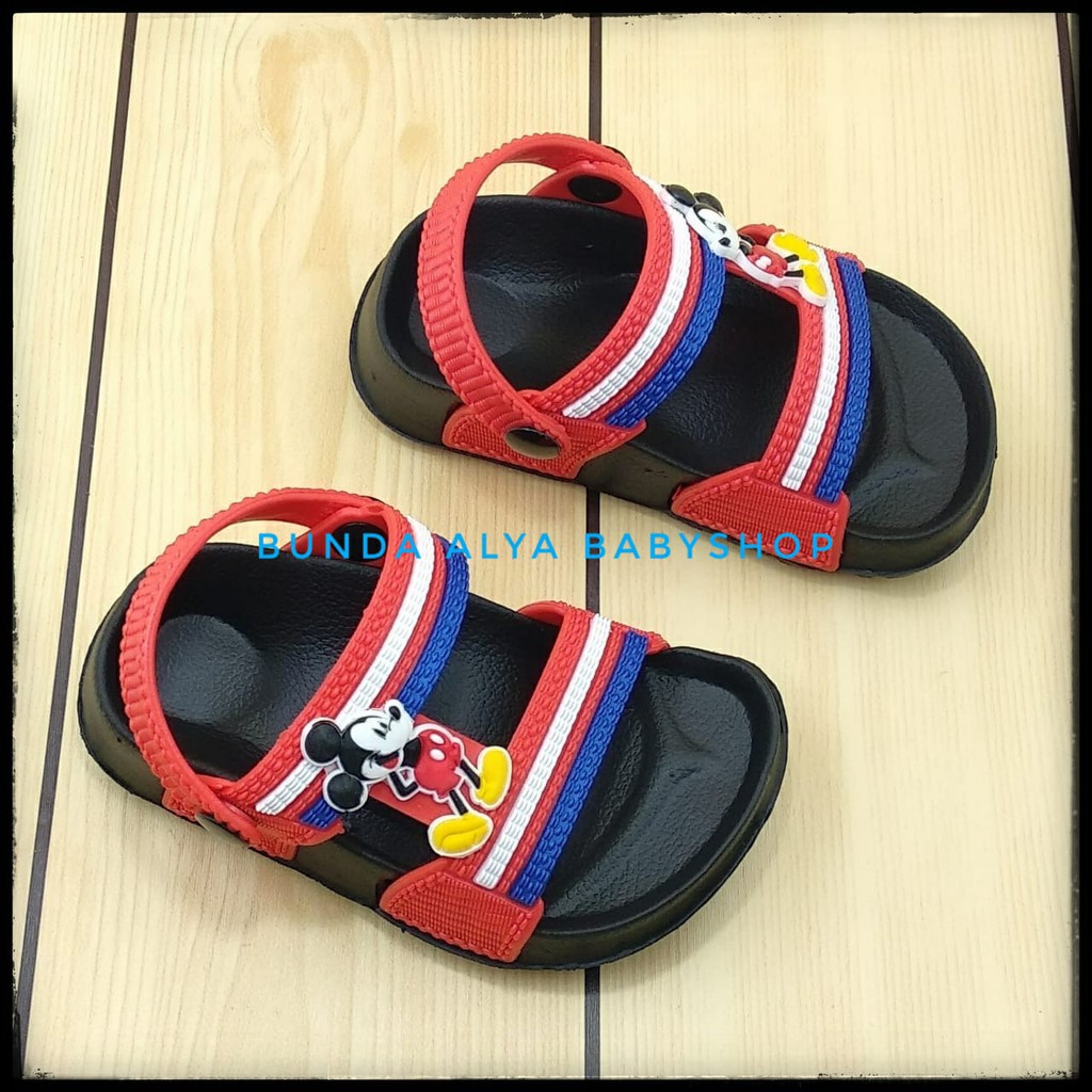 Sendal Anak Laki Laki Mickey 6 Bulan 1 2 Tahun Alas Karet MERAH Anti Licin - Sepatu Sandal Anak Cowok Karet Anti Slip Size 20 - 25