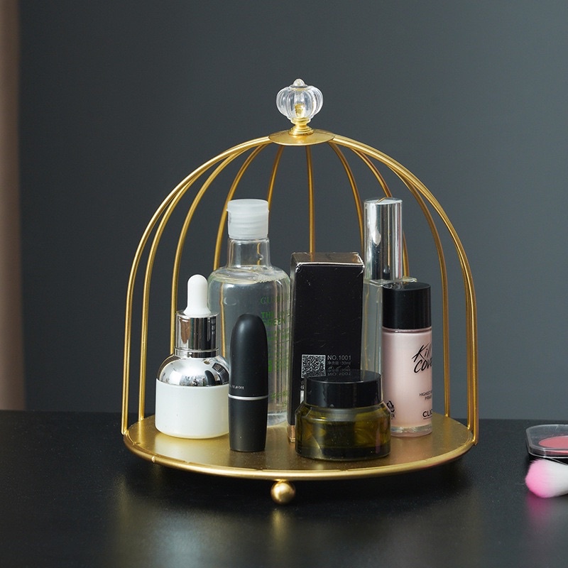 RAK TEMPAT PENYIMPANAN KOSMETIK GOLD MEWAH STYLISH NORDISC MAKE UP BIRDCAGE COSMETIC TRAY