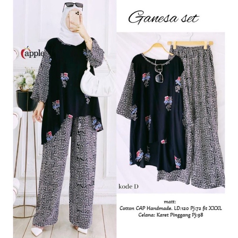 Setelan Wanita Ganesa Set Hitam Kombi COLET Batik Cap Rayon Samitex | Setelan Wanita| BATIK CAP COLET | RAYON SAMITEX | Premium Quality | COD