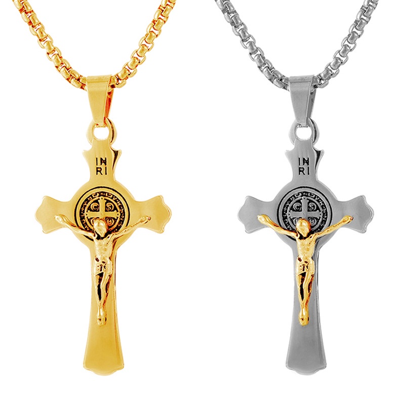 Kalung Liontin Salib Yesus Bahan Stainless Steel Hypoallergenic Untuk Hadiah N-22031