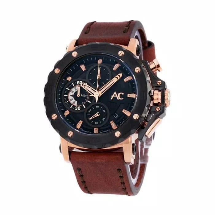 Jam Tangan Alexandre Christie 9205 Kulit Brown Rosegold Original