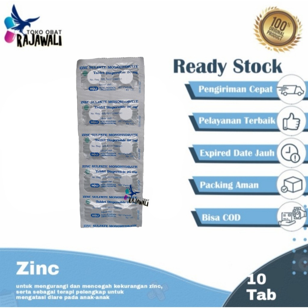Zinc sulfate 20mg suplemen mineral zinc strip 10 tablet