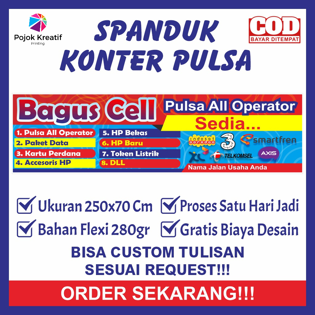 Spanduk Sepanduk Banner Baner Bener Backdrop Plang Promosi Usaha Jual Jualan Agen Pulsa Paket Data I