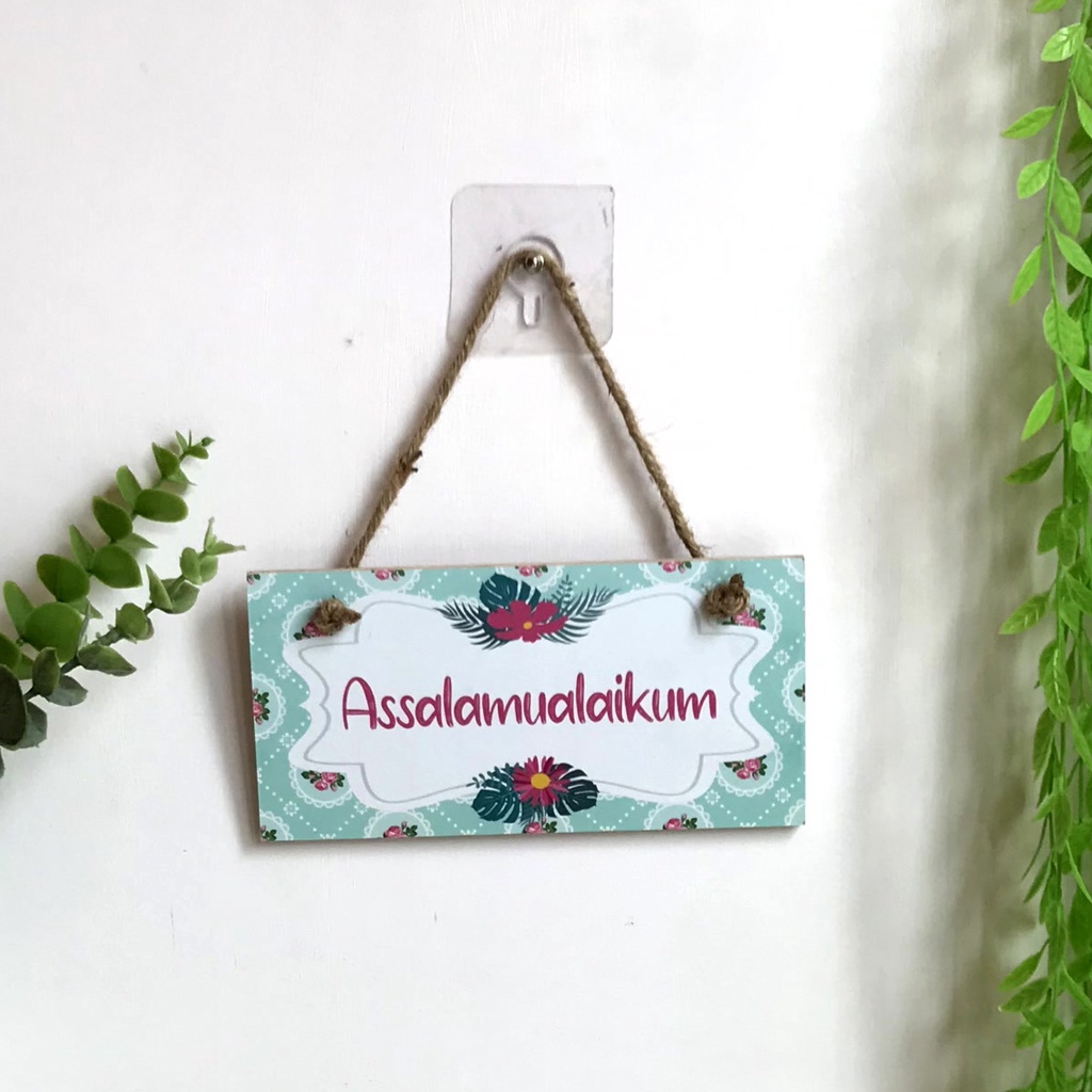 TENNESY PAJANGAN PINTU HIASAN DINDING GANTUNGAN TALI SIGN SHABBY FLOWER TOSCA 20x10CM DEKORASI DINDING KAMAR TIDUR RUMAH