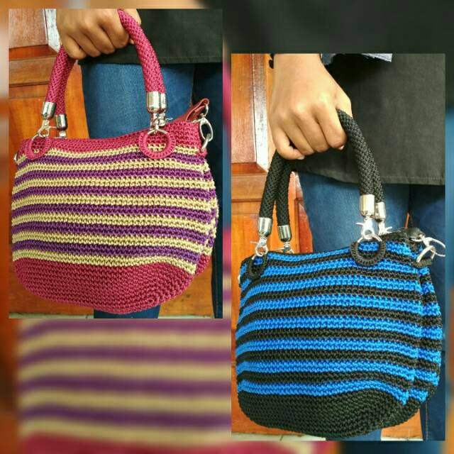 Tas tenteng ulir stripe warna salem