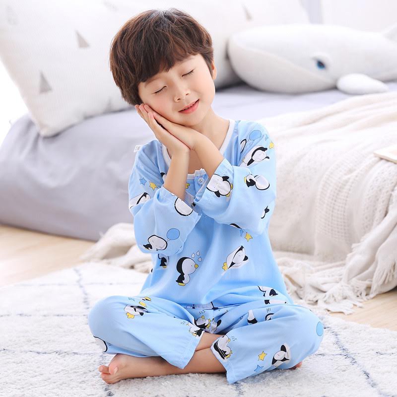 Setelan Baju Tidur [ Blue Penguin ] Anak Laki-laki &amp; Perempuan [ Usia 2 -5 Tahun ] HM690