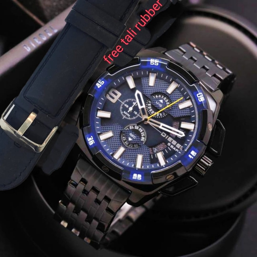 BEST SELLER JAM TANGAN PRIA DIESEL W175  TALI RANTAI CHRONOGRAPH TANGGAL AKTIF DM 4.6CM FREE TALI RUBBER &amp; BOX || JAM TANGAN PRIA FASHION PRIA DIESEL