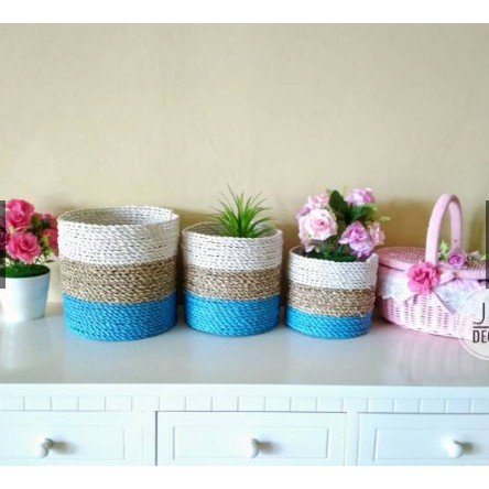 Keranjang Cover Pot Mini Triple Tosca isi 3 pcs / seagrass Basket