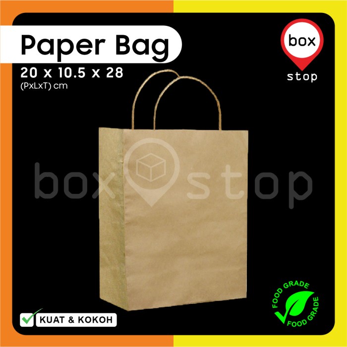 

Paper Bag Kue - Paperbag Polos - COKLAT - 20x10,5x28 cm (20 pcs)