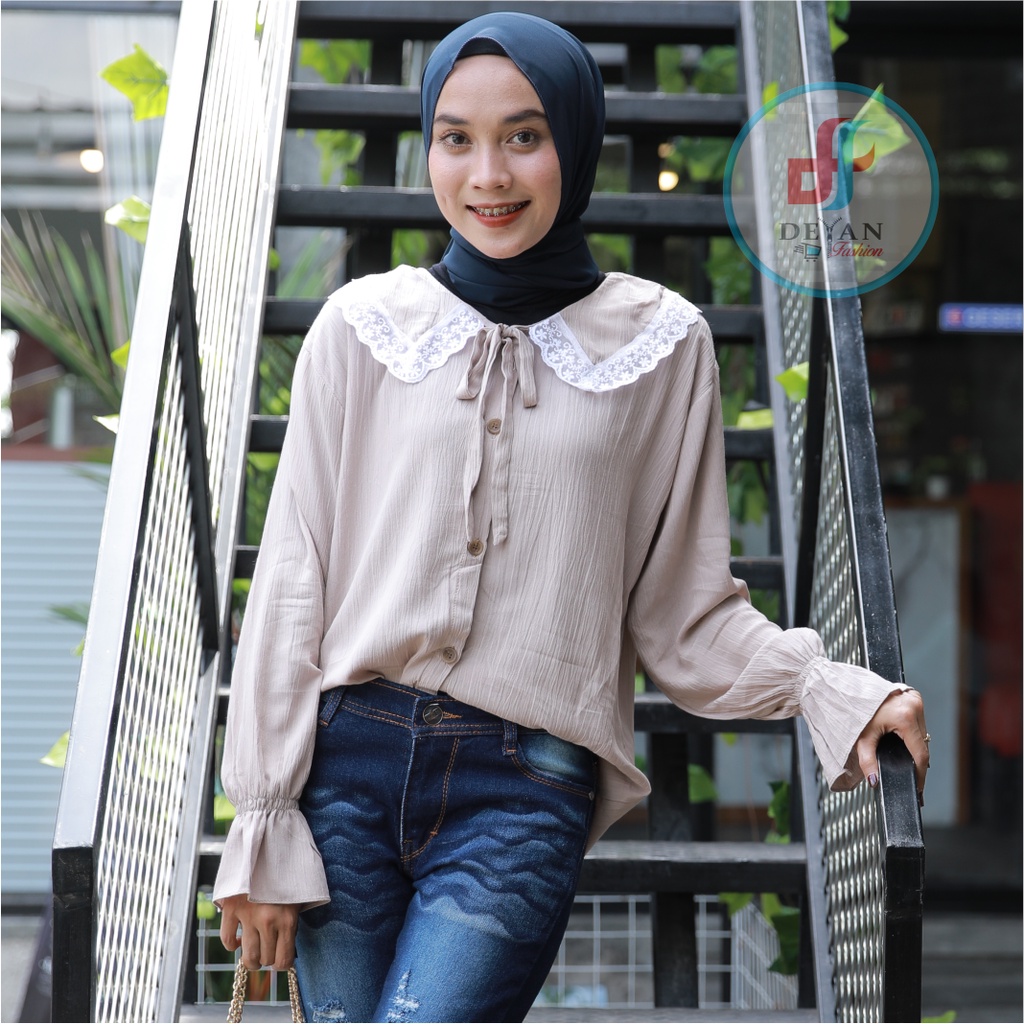 AYUMI BLOUSE CRINCLE KERAH KOMBINASI RENDA // BLOUSE WANITA // BLOUSE CRINCLE-4