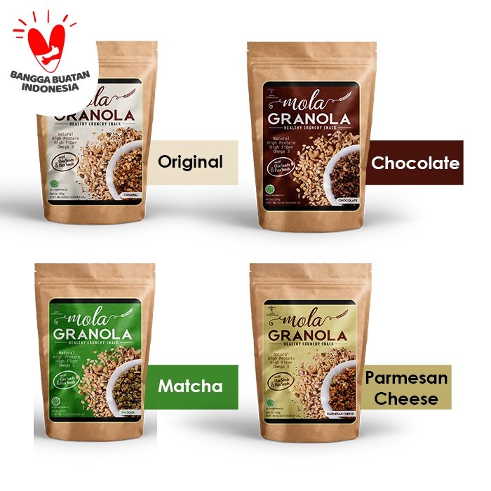 

Paket 4 pcs Cemilan Sehat Mola Granola Bebas Pilih Rasa