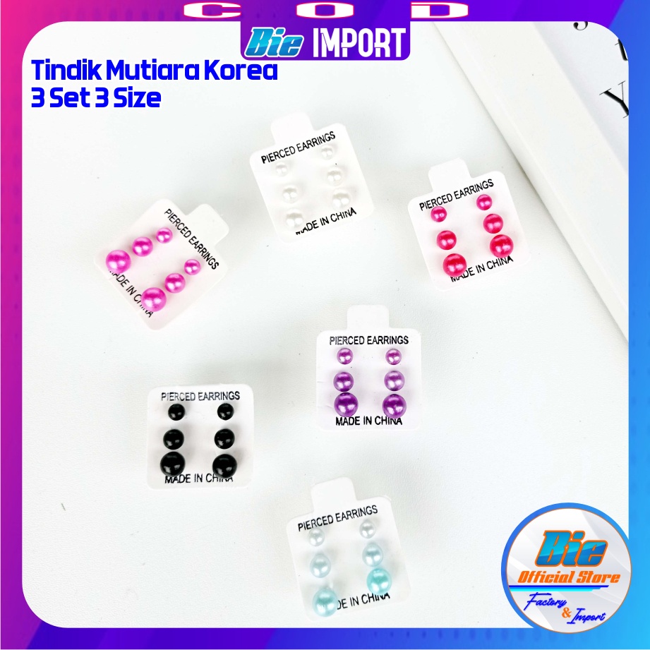 isi 6 Pcs Tindik Mutiara Korea set 3 Pasang Impor Best Seller