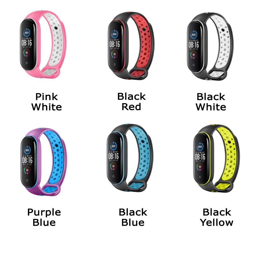 TWO Color Strap Mi Band 6 ​Silicone Jam Gelang Xiaomi MiBAND watch Silikon Classic Tali jamtangan smart watch siaomi Warna Hitam biru merah hijau puti