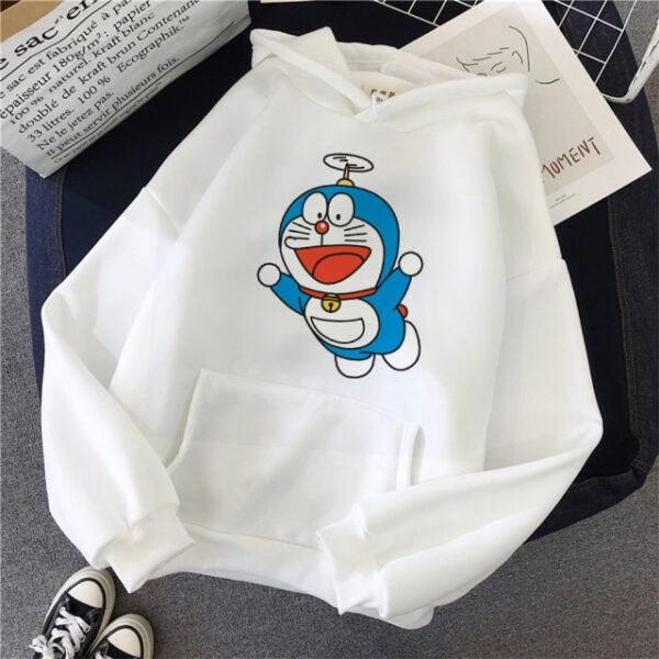 Sweater Hoodie DORAEMON FLY Jumper Putih Pria Wanita Bahan Fleece Ukuran S M L XL XXL XXXL