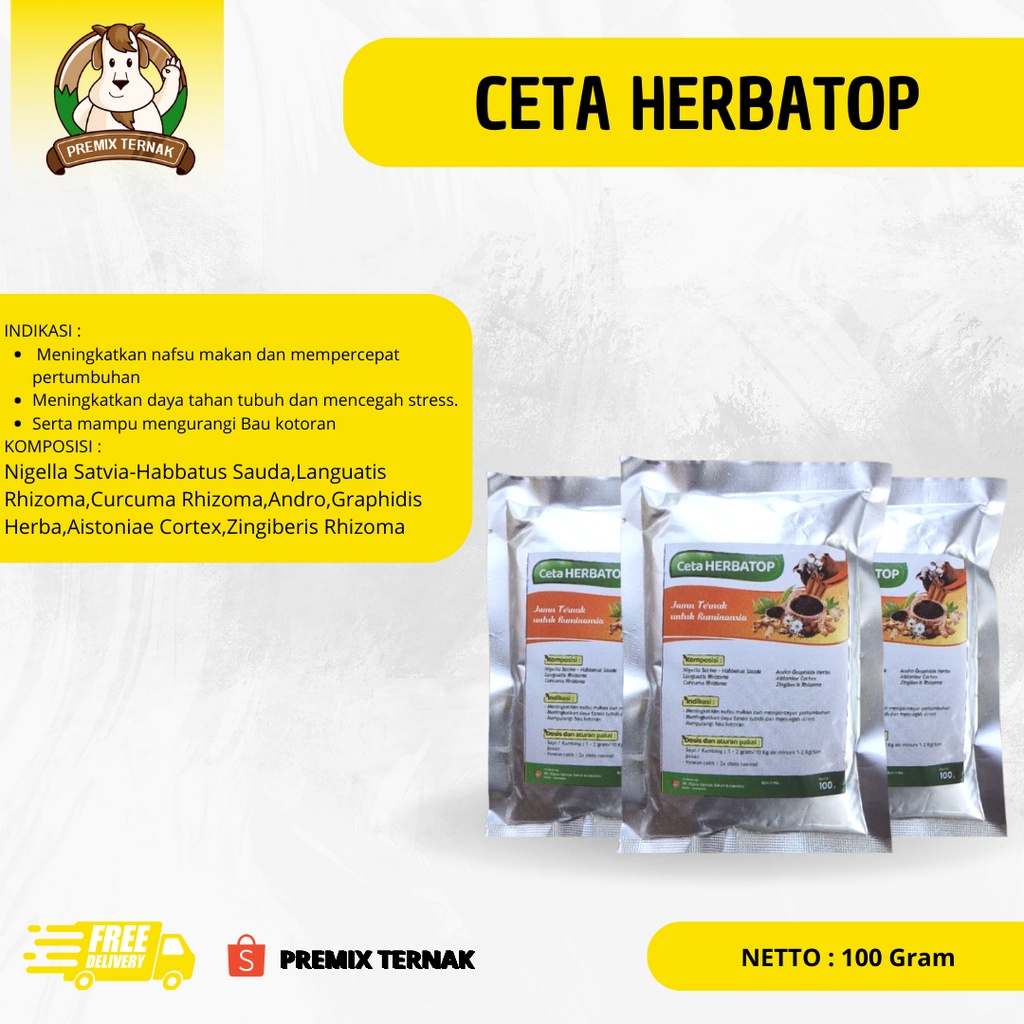 JAMU KAMBING CETA HERBATOP 100 GR - Ruminansia Sapi Kambing Menambah Nafsu Makan Daya Tahan tubuh