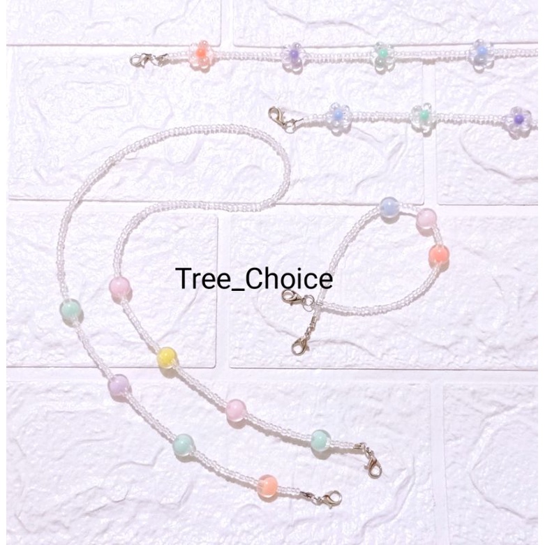 Konektor & Kalung Tali Masker Bola & Bunga Bening Warna Jilbab / Strap Hijab