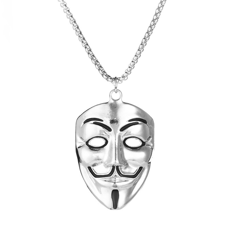 Kalung Liontin Topeng V For Vendetta Bahan Stainless Steel