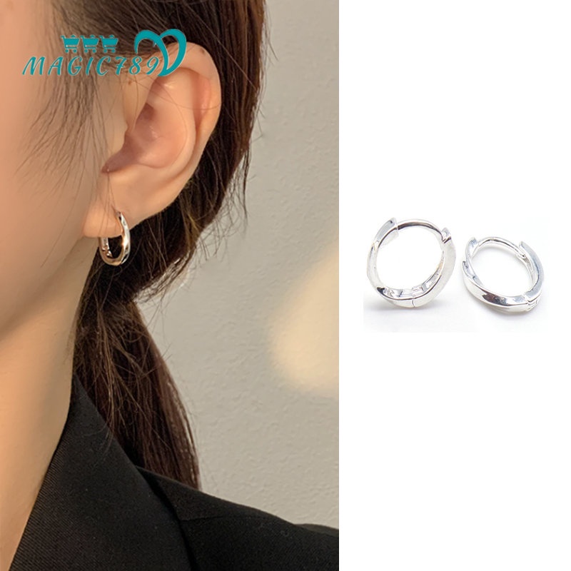 Magic789 Anting Bulat Silver S925 Minimalis Bentuk Geometri Untuk Perhiasan Wanita