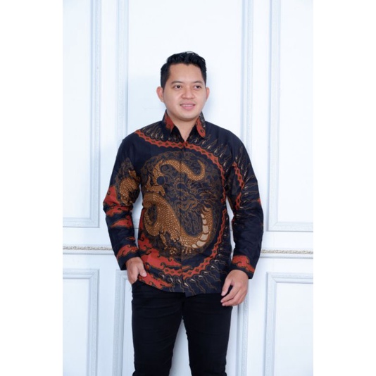 Kemeja Pria  Batik Motif naga merah full puring