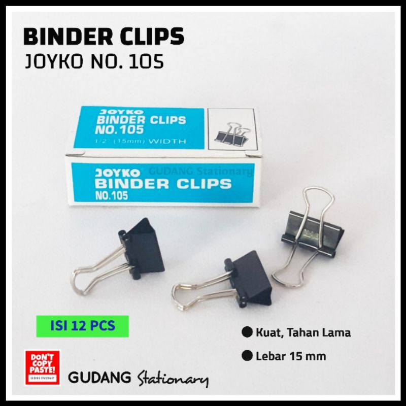 

Binder Clips 15 mm No 105 JOYKO [ isi 12 pcs ]