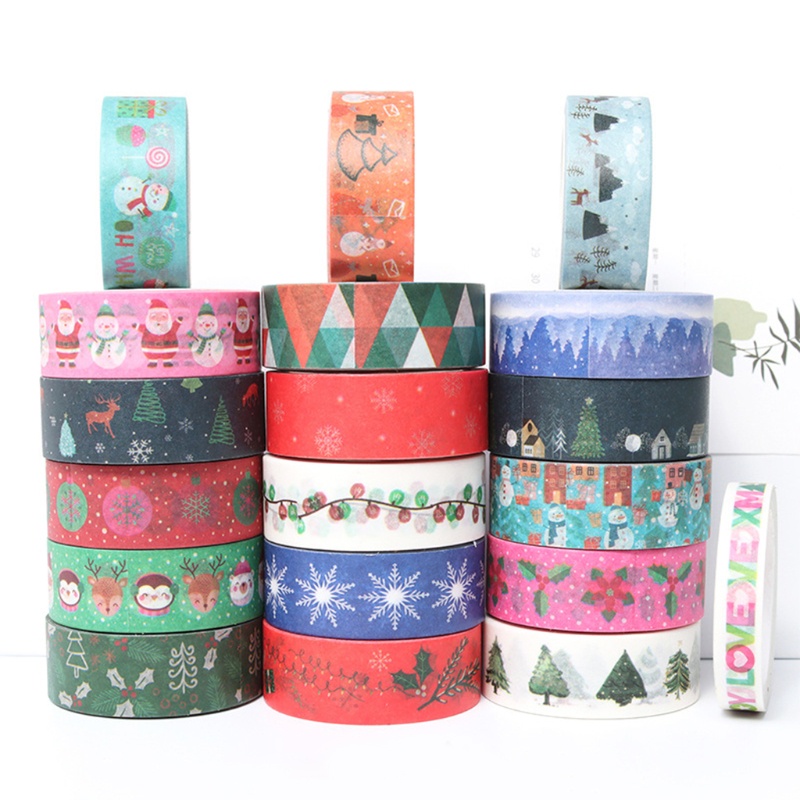 18 Rolls Tapes Washi Motif Pohon Natal Santa Snowflake Untuk Pembungkus Kado Scrapbook Anak Dewasa