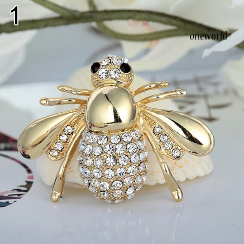 OW@ Women Adorable Honey Bee Brooch Rhinestone Crystal Costume Pin Silver Gold Tone Gift