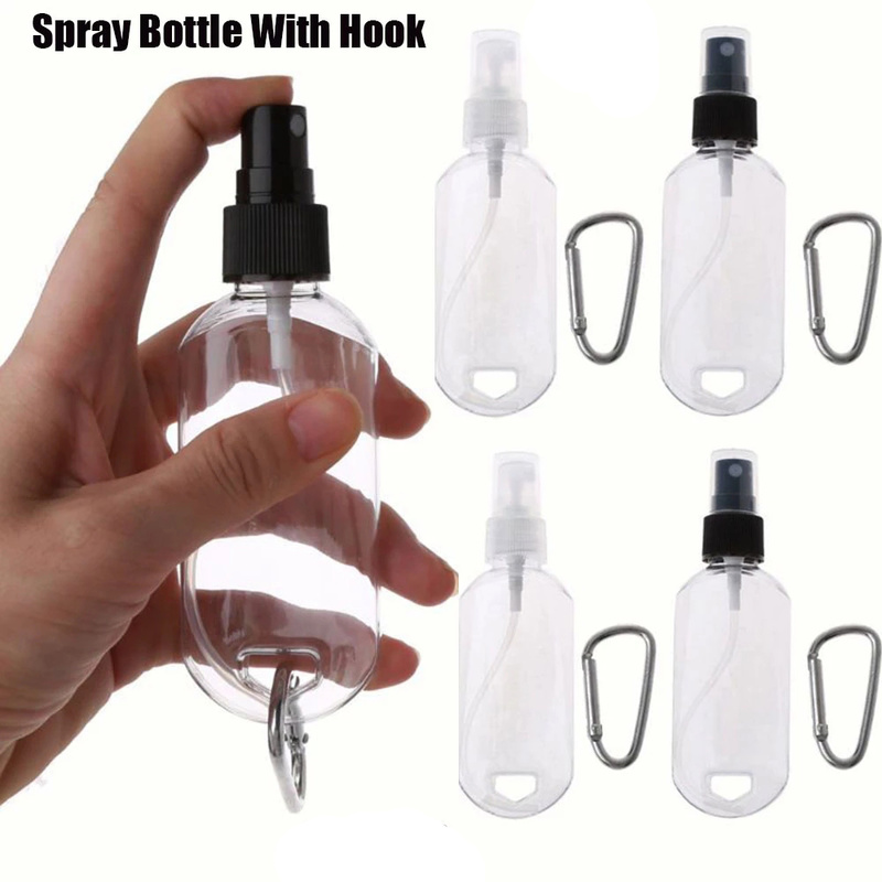 30/50ml Travel Spray Bottles with Hook/ Liquid Shampoo Liquids Lotion Cosmetic Containers/ Mini Plastic Refillable Empty Mist Sprayer Bottle with Keychain Clip