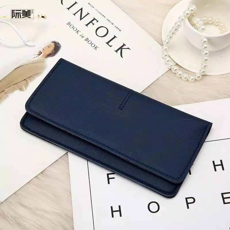 Forever Youth Dompet Lipat Tipis Dompet Panjang Wanita fashion Korea-Biru