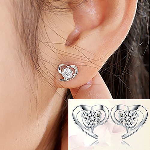 Hu Hu Hu Hu Hu Alat Bantu Pasang Kacamata♡ Anting Tusuk Sterling Silver 925 Desain Hati Hias Cubic Zirconia Untuk Wanita
