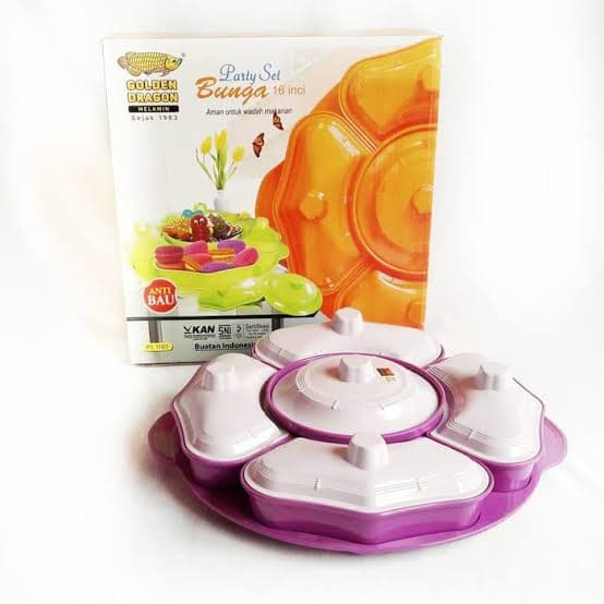 L.Maryanne Golden Dragon Melamin Party Set Bunga 16" Tempat Wadah Saji Makanan - Ungu Kombinasi
