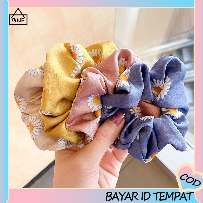 COD Korean Fashion Ikat Rambut Scrunchie Ponytail Elastis Bahan Satin Gelang Untuk Wanita A one