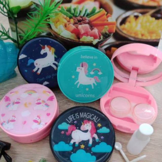 Tempat Softlens/ Softlencase Unicorn bulat lucu! / tempat penyimpanan softlens unicorn