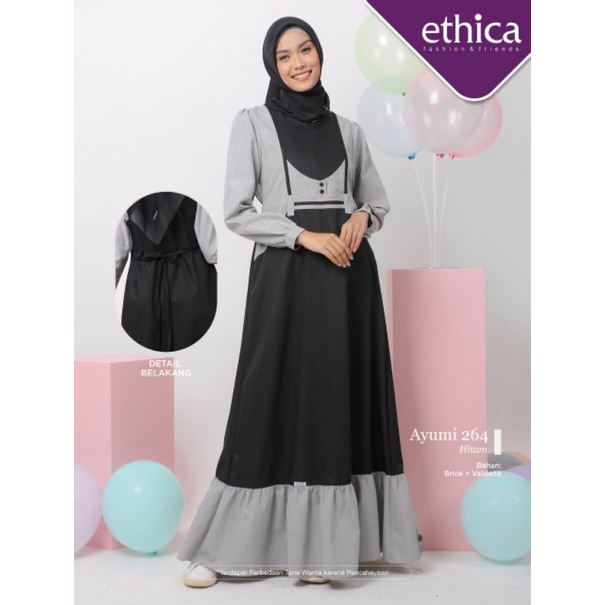 Ethica Ayumi 264 Dusty Pink Ethica Ayumi 264 Mint Green Ethica 264 Hitam Baju Muslim Gamis Dress Premium Terbaru Ori 2022