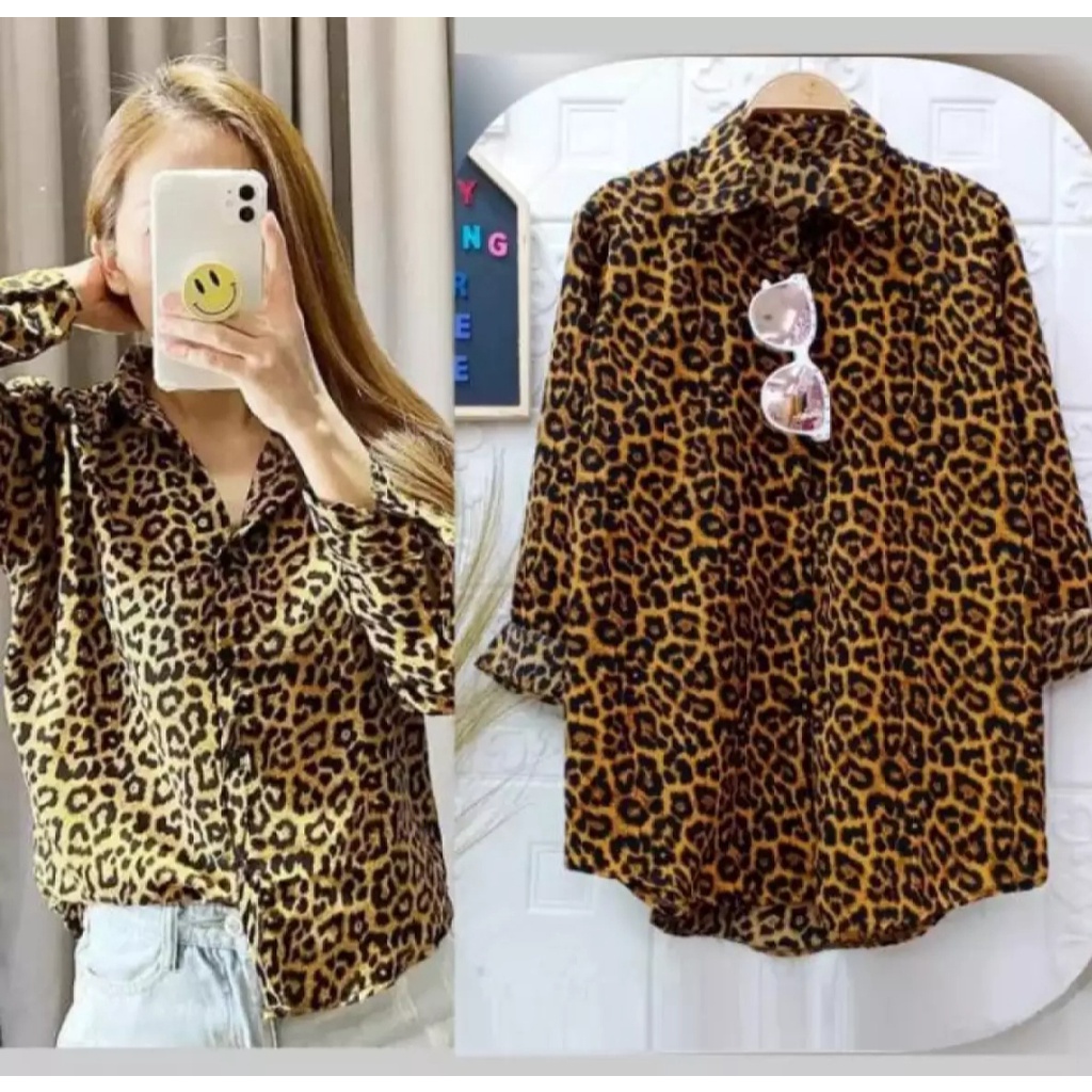 KEMEJA WANITA JUMBO MOTIF LEOPARD SIZE M XL XXL 3XL 4XL. Kemeja Murah Kemeja Kasual Kemeja BIgsize Oversize Kemeja Kerja Kemeja Keren Kemeja Panjang Kemeja Formal Atasan Wanita Termurah Terbaru Dan Kekinian Bahan Adem Bisa COD Dalam Negeri.