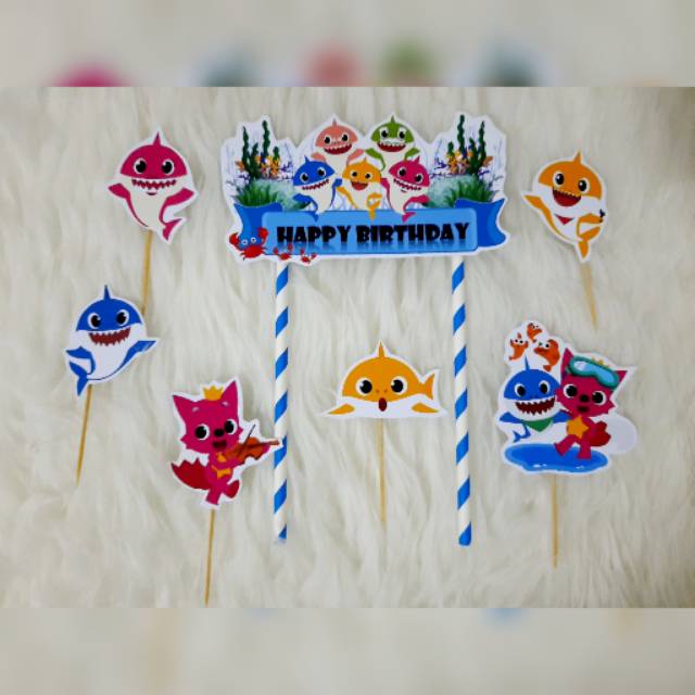 Topper Baby Shark hiasan ultah topper kue dan topper puding
